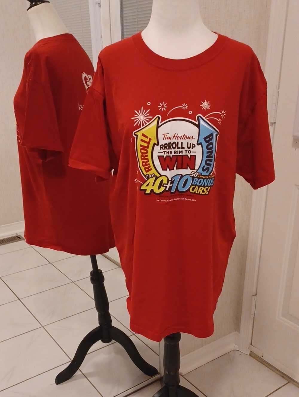 4/$40 Red Tim Hortons T-Shirt - Size Large